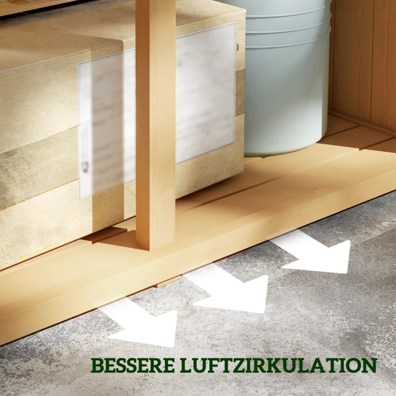 Skrzynia ogrodowa drewniana, 4 półki, dach asfaltowy