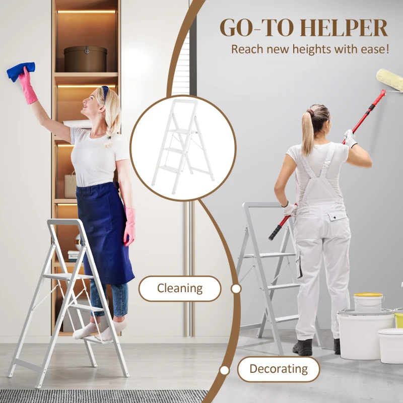 Drabina 3-stopniowa, składana, antypoślizgowa, z uchwytem