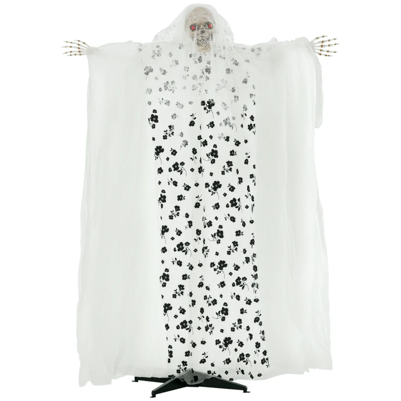 Outsunny 175cm Halloween Dekoracja Geisterbraut Hängend Skelett Schädel Augenglühen Horror-Geräusche mit Spezialeffekten und Soundfunktion In Lebensgröße Indoor Outdoor Deko