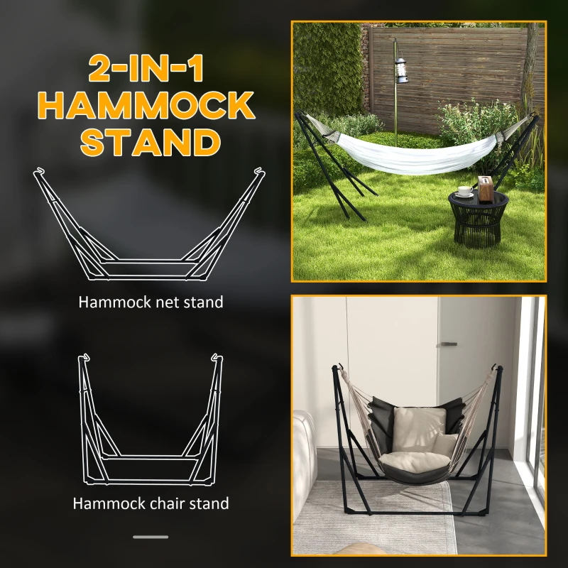 Outsunny Stojak do hamaków, stojak do foteli wiszących, stojak do hamaków z hamakiem, torbą transportową, wytrzymały do 120 kg, stal, 263 x 89 x 100 cm, czarny