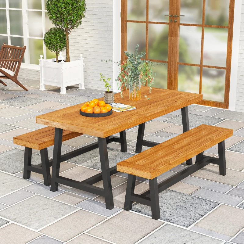 Zestaw mebli 3-częściowy, stół i 2 ławki, dla 4 osób