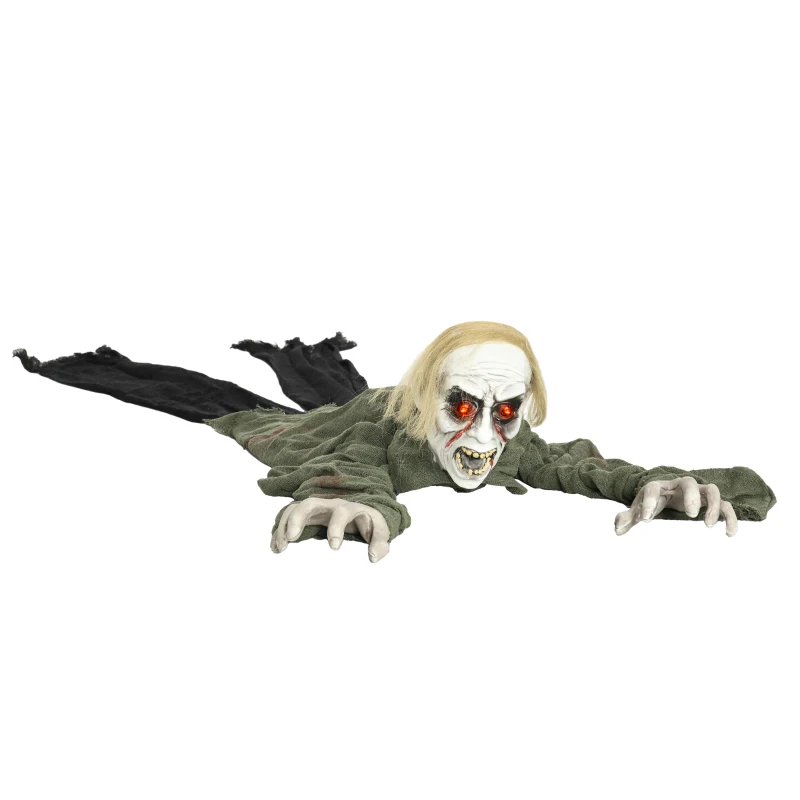 HOMCOM 167cm 66" Crawling Zombie Outdoor Halloween Decoration, Halloween Animatronic with Sound Activated, Light Up Eyes, Sound Effects, Animated Prop for Haunted House