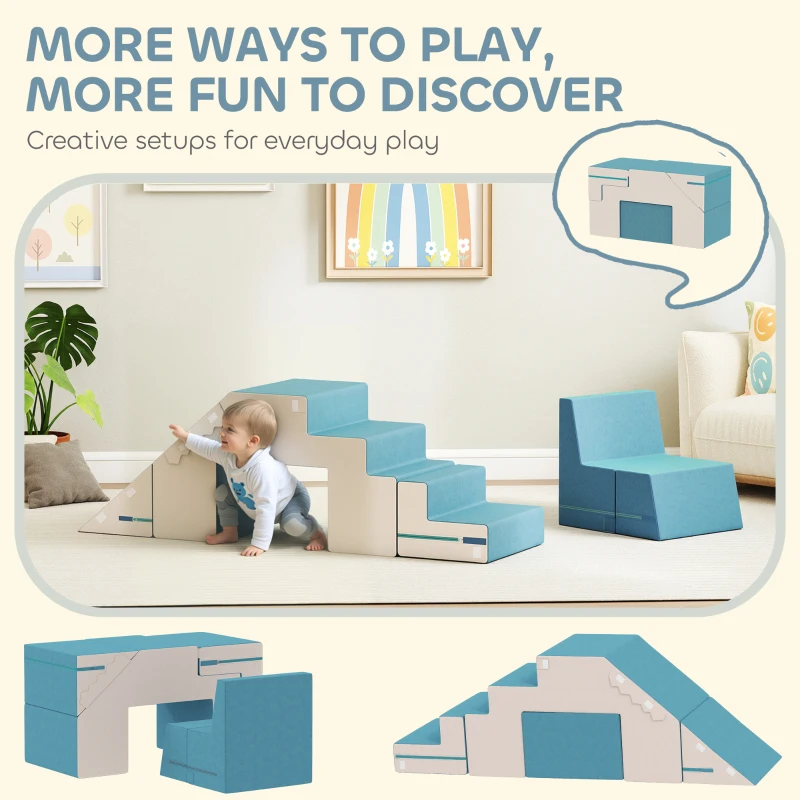 AIYAPLAY Baby Soft Play Set, 2-Piece Foam Climbing Blocks with Detachable Cover, Climb and Crawl Foam Blocks Interactive Toy for Toddlers 0.5-3 Years, Blue