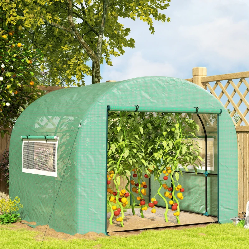 Outsunny Estufa de Jardim Estufa Tunnel de Jardim 6m² Pe Alta Densidade 135 g/m² com 2 Portas com Zíperes 300x300x200 cm Verde