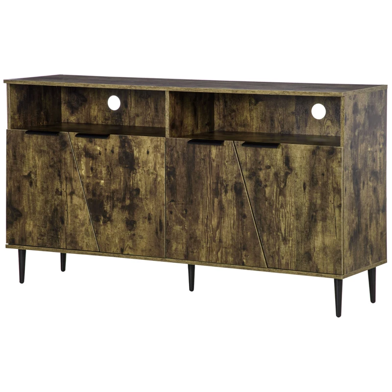 HOMCOM Komoda Kuchenna z 2 Półkami i 2 Szafkami w Stylu Industrialnym z Płyty Wiórowej Rustykalny Brąz+Czarny 147 x 40 x 83 cm