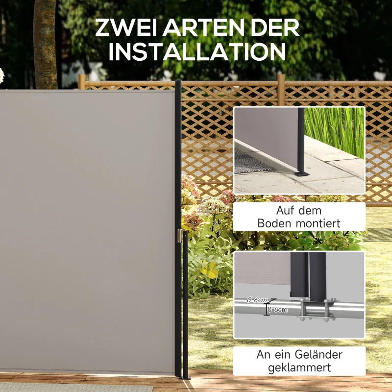 Outsunny Markiza Boczna Rozsuwana, 300 x 140cm Markiza Ogrodowa, Osłona Przeciwsłoneczna z UV, Osłona Przed Wiatrem, Metal, na Taras, Balkon, Poliester, Jasnoszary