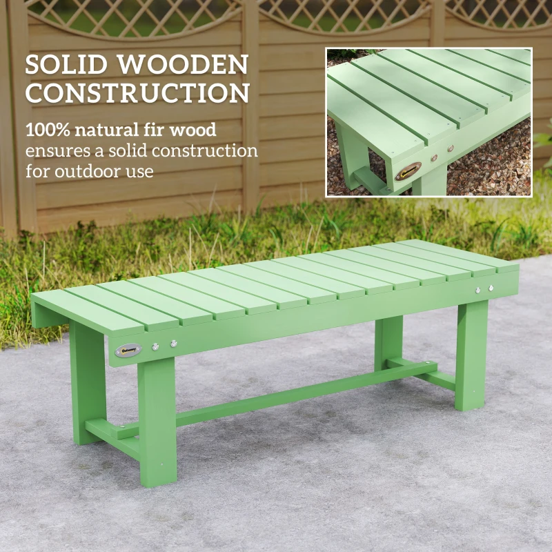 Outsunny Wooden Garden Bench, Backless Outdoor Loveseat with Slatted Seat, Light Green