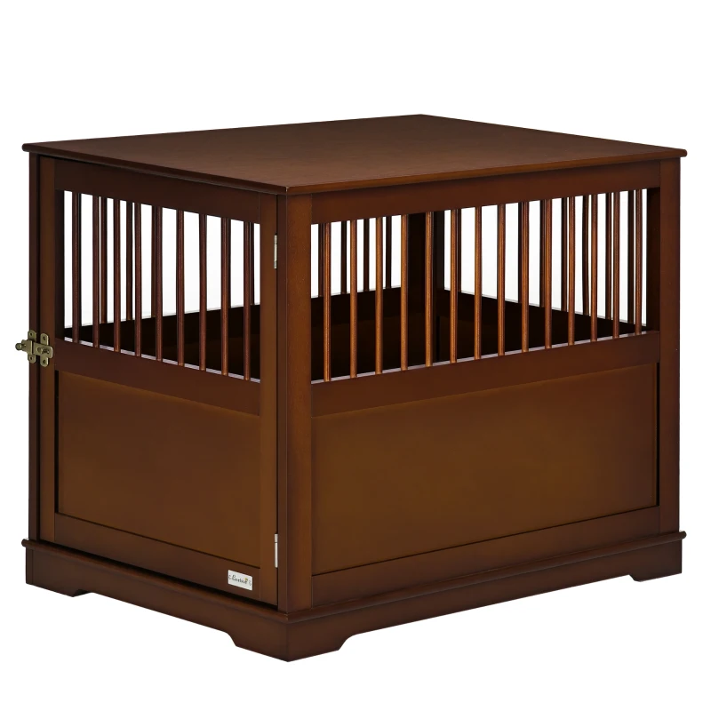 PawHut Klatka dla psa, Schronienie dla psa, Klatka dla psa średniego, Box dla psa wewnątrz pomieszczenia, Klatka dla zwierząt z zamkniętymi drzwiami, Brązowy, 80,5 x 59,5 x 67,5 cm