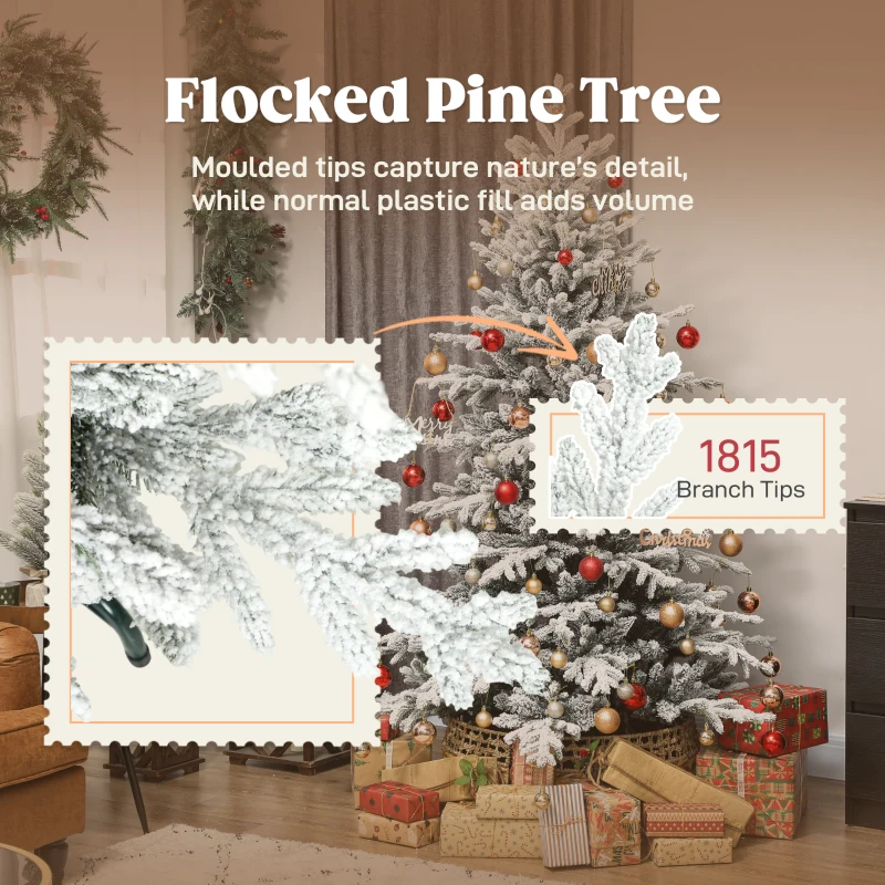 HOMCOM Sztuczna Choinka, 180 cm Choinka ze Sznem, 1815 Gałęzi, Sosna z Składanym Metalowym Stojakiem, Zielony