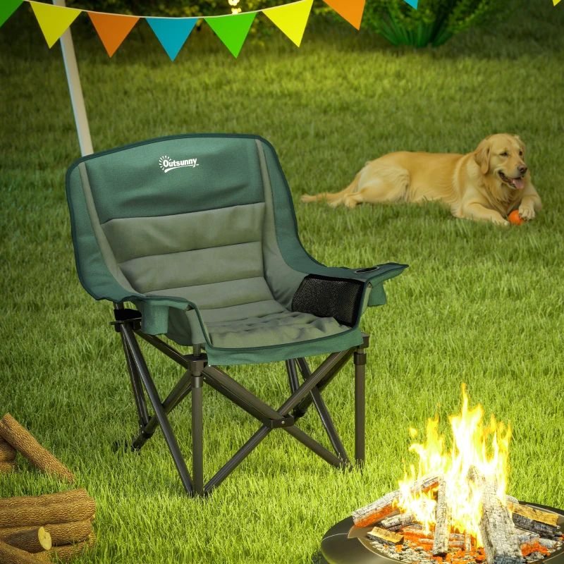 Folding Camping Chair z kieszenią i uchwytem na kubek, Zielony