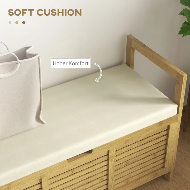 Ławka na buty z klapą, bambusowa, do przedpokoju, siedzisko