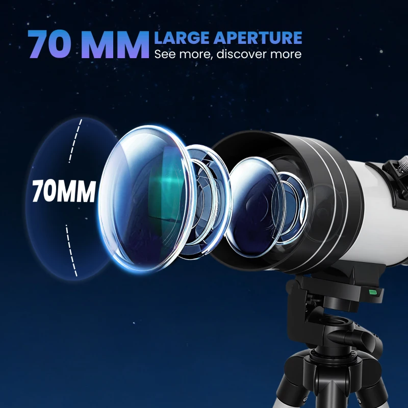 Teleskop Outsunny dla Początkujących Astronomów Dorosłych, Apertura 70mm, Montaż AZ, Refraktor Astronomiczny, Teleskop z Statywem, Biały