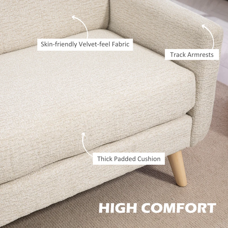 Sofa 2-osobowe, welurowe, z grubymi poduszkami, Beżowe