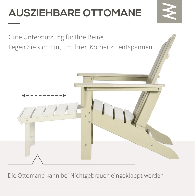 Krzesło ogrodowe Outsunny Adirondack ze stolikiem bocznym, leżak ogrodowy z podnóżkiem, krzesło patio z podłokietnikiem, krzesło balkonowe, HDPE, piasek
