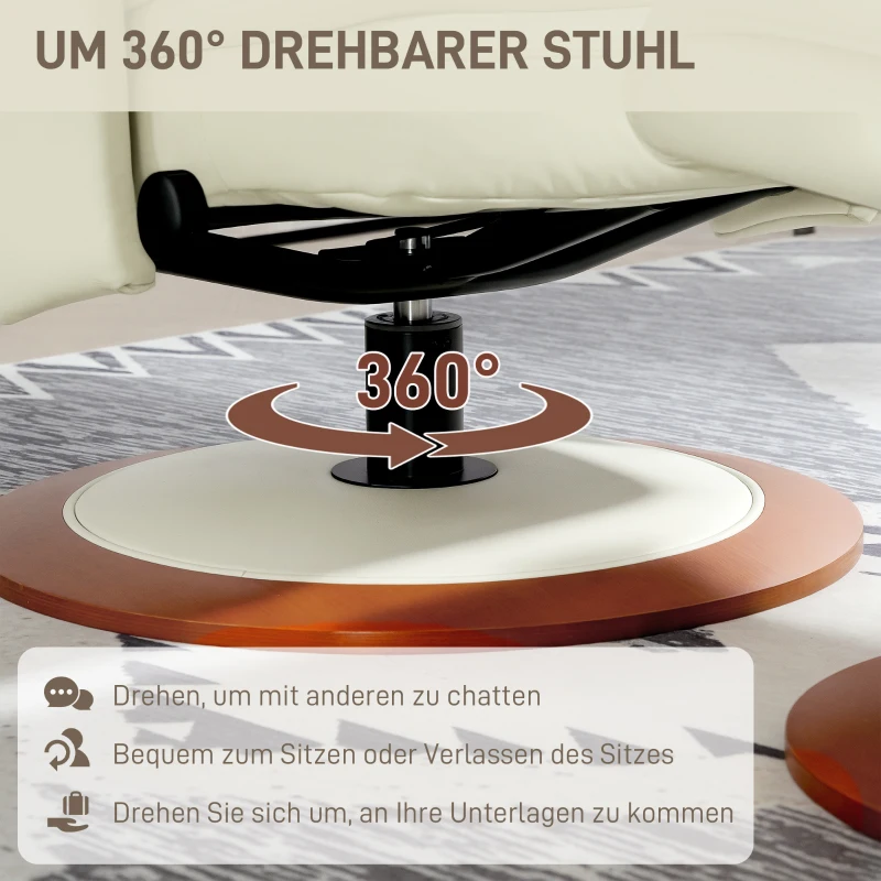 Fotel relaksacyjny z podnóżkiem, obrotowy, z funkcją leżenia, kremowy