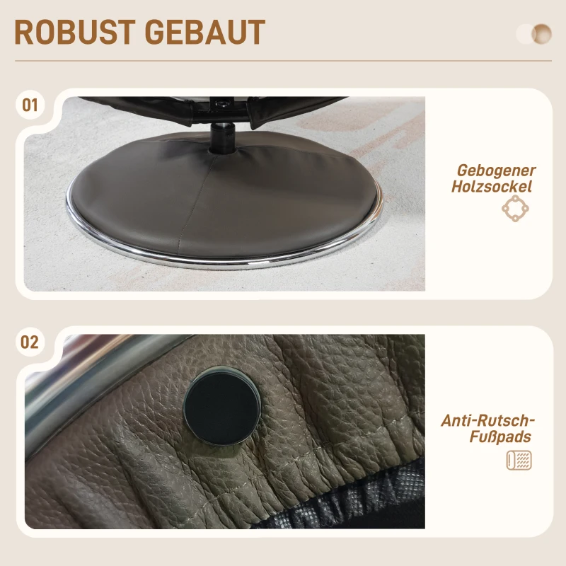 HOMCOM Fotel Relaksacyjny z Podnóżkiem, Fotel Telewizyjny z Funkcją Leżenia, Bujania, Wysokie Oparcie, do Sypialni, Salonu, Skóra Ekologiczna, Szary