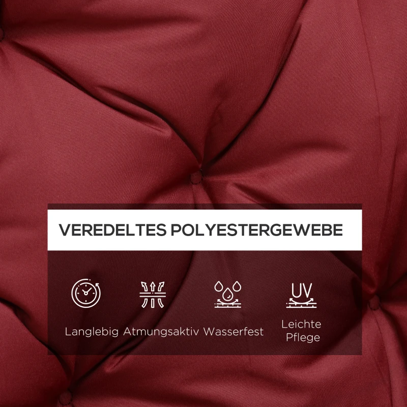 Poduszka na ławkę 3-osobową 150x98x8 cm, Czerwona, z taśmami