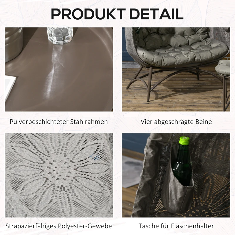 Outsunny 3szt. zestaw foteli ogrodowych, fotel wiklinowy z składanym siedziskiem, stolik kawowy, poduszki, fotel wypoczynkowy do tarasu, balkonu, stali, piasek