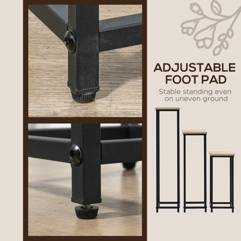 Outsunny 3 elementowy zestaw stojaków na rośliny układany w stos, uchwyt na donice, oszczędzający miejsce stojak na rośliny w stylu przemysłowym do ogrodu balkonu Czarny+Naturalny