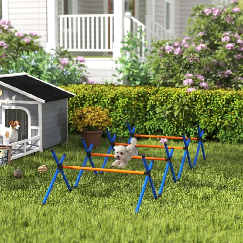 PawHut Conjunto Agility para Cães Equipamento de Agility 4 Peças com Barreiras Bolsa de Transporte Conjunto de Treino Ajustável para Cães Pequenos