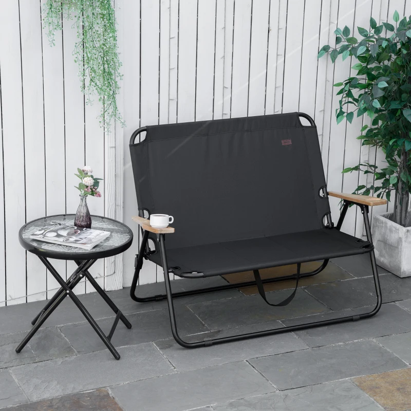 Outsunny campingstoel 2-zits opvouwbare draagbare tuinstoel regisseursstoel klapstoel met bekerhouder voor outdoor picknick wandelen max. belasting 160 kg groen 141 x 67 x 80 cm