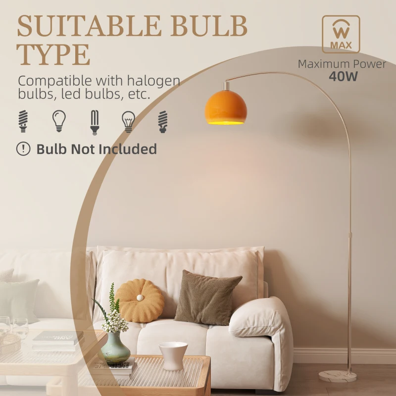 Lampa podłogowa HOMCOM do salonu, nowoczesna lampa stojąca z kloszem i przełącznikiem nożnym, minimalistyczny, wysoki klosz do sypialni, biura, pomarańczowy