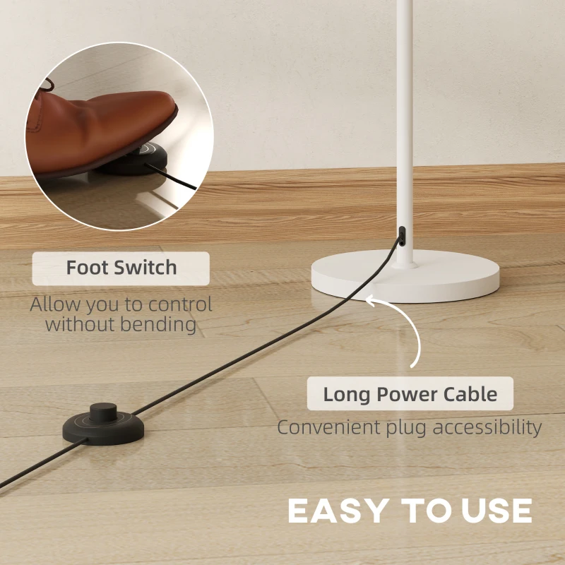 HOMCOM Floor Lamp for Living Room, Modern Standing Lamp with Wave Shade & Foot Switch, Minimalist Tall Pole Lampshade for Bedroom, Office, E27 Holder Without Bulb (40W Max), White