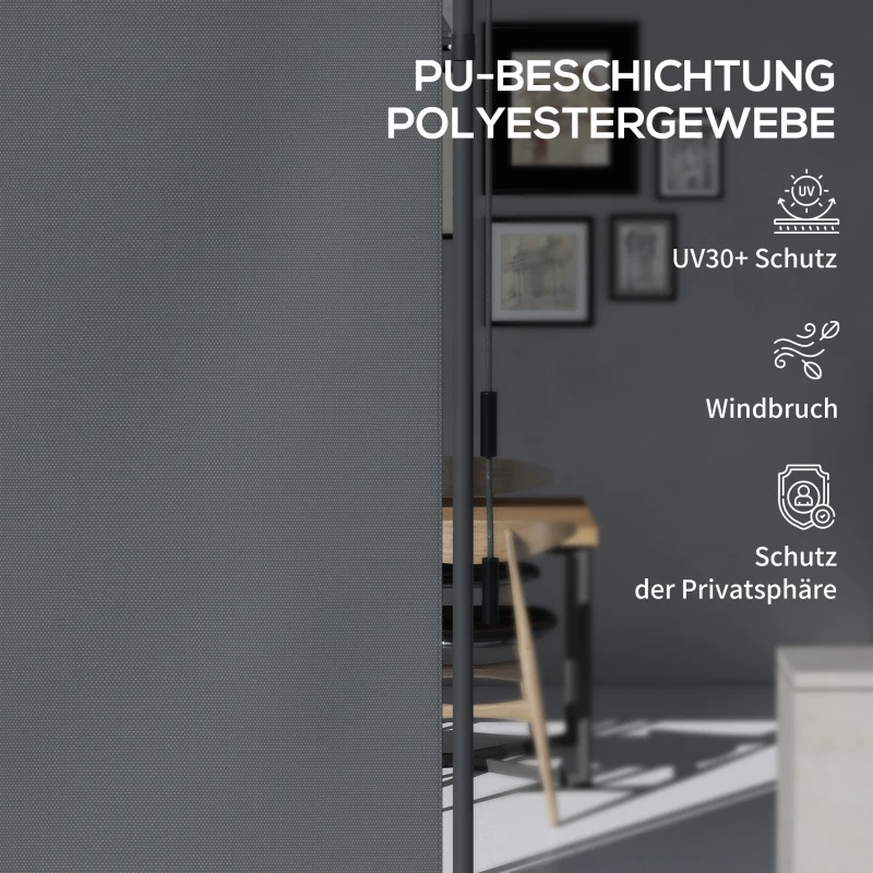 Outsunny Markiza pionowa z osłoną przeciwsłoneczną, roleta balkonowa 120 x 220-310cm, osłona balkonu z korbowym mechanizmem, odporna na warunki atmosferyczne, osłona ogrodowa, poliester, ciemnoszary