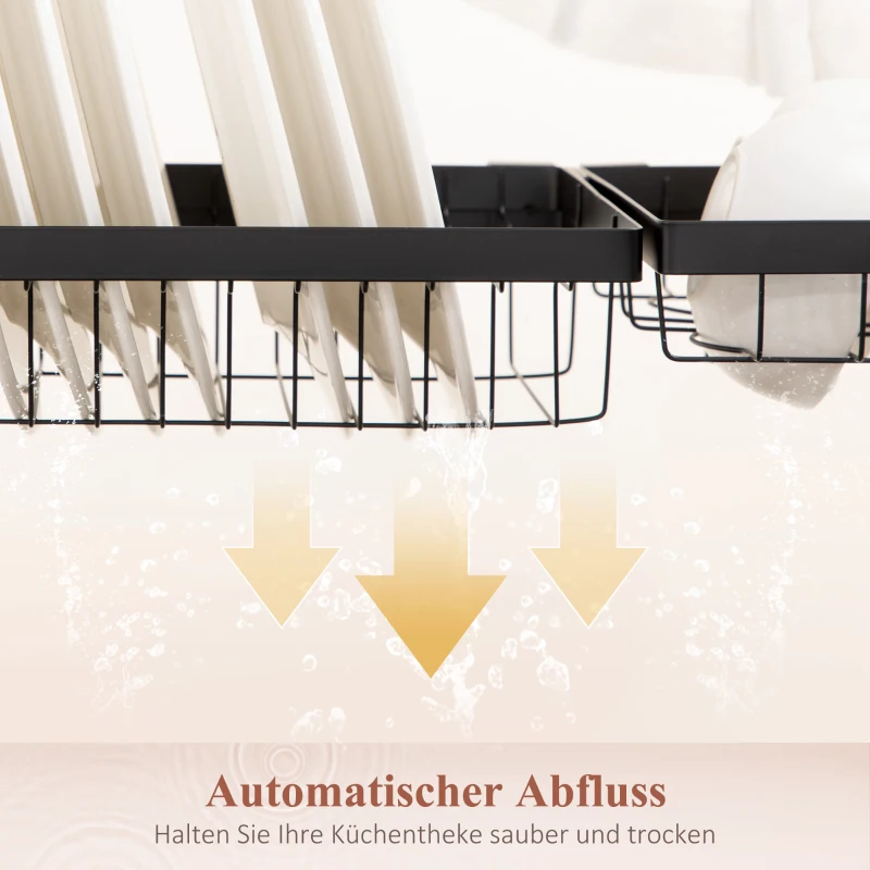 Dwupoziomowy ociekacz do naczyń z hakami, stalowy, czarny