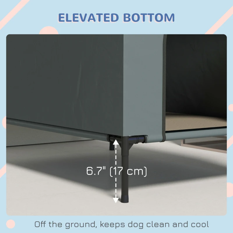 Domek dla psa PawHut z oknami z siatki, podwyższone łóżko dla psa z zdejmowanym przykryciem, torba do przenoszenia, dla psów małych i średnich, Oxford, Szary, 81 x 51 x 78 cm