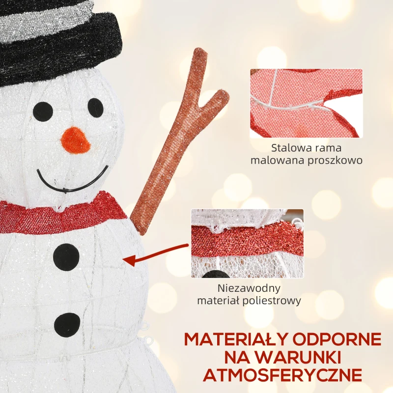 Outsunny 78 LED Dekoracja Świąteczna, Świąteczny Bałwan, Świąteczne Oświetlenie w Ciepłym Białym, Stalowa Rama, Do Wnętrz i Na Zewnątrz, Wielokolorowy