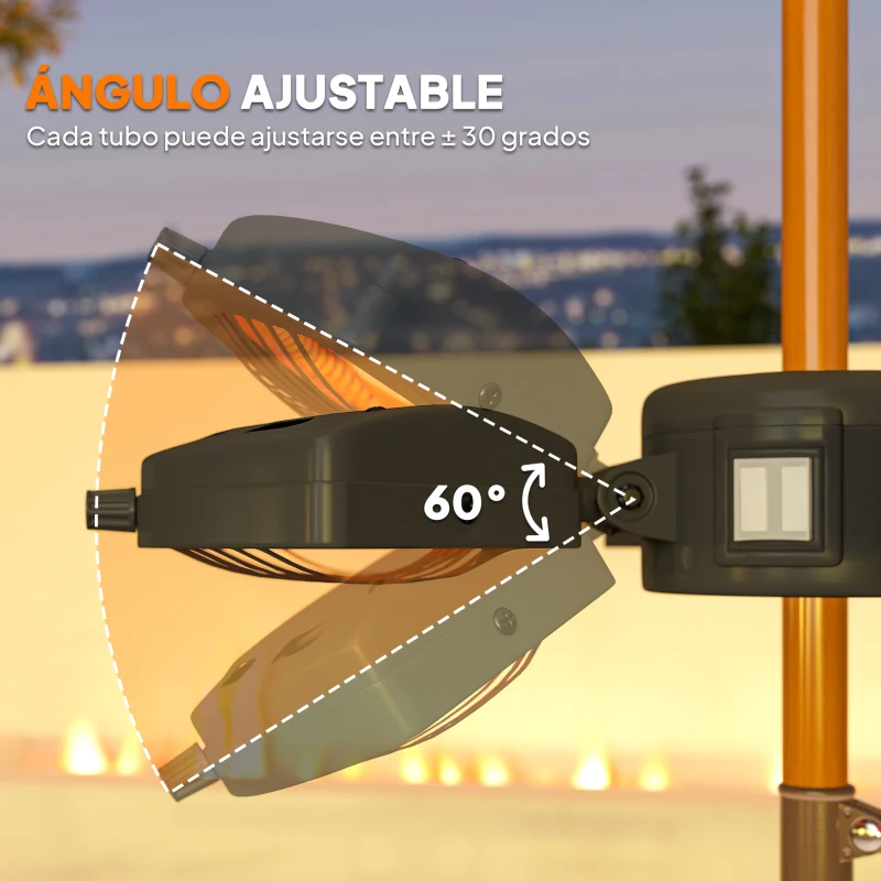 Outsunny Calefactor Eléctrico Exterior 2400W con 3 Niveles de Calor Protección Antivuelco para Sombrilla Terraza Ø55x8 cm Negro
