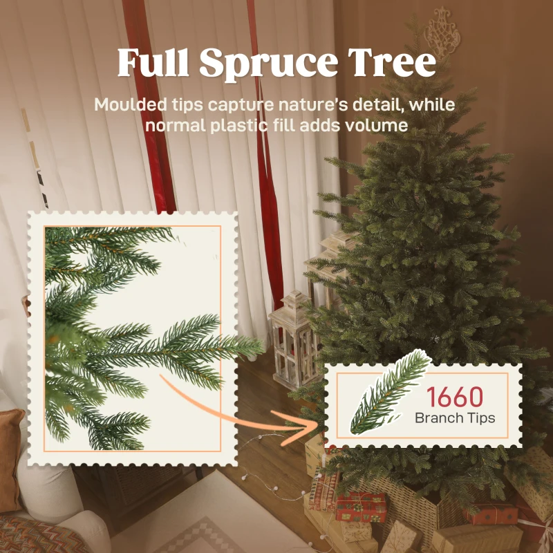 Sztuczna Choinka HOMCOM 180 cm z Gęstymi Gałęziami, Forma Świerku z Składanym Metalowym Stojakiem, Dekoracja Świąteczna, Zielona