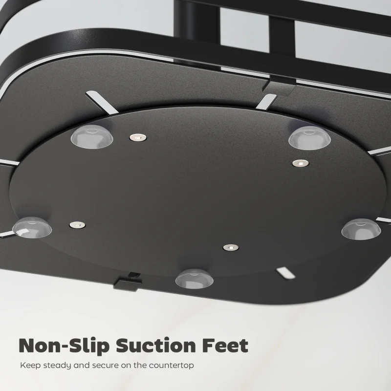 HOMCOM Stojak na przyprawy 2-poziomowy, obrotowy o 360°, z podwyższonymi krawędziami i przyssawkami, czarny