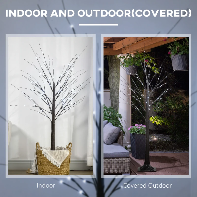 Sztuczne drzewko brzozowe 150 cm z 96 LED, śnieg, brązowe