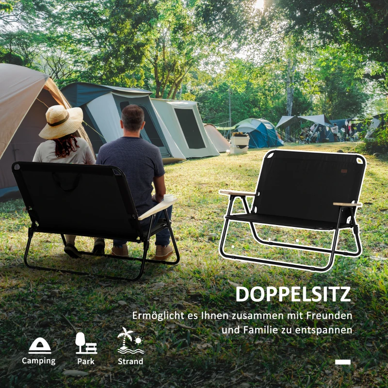 Outsunny campingstoel 2-zits opvouwbare draagbare tuinstoel regisseursstoel klapstoel met bekerhouder voor outdoor picknick wandelen max. belasting 160 kg groen 141 x 67 x 80 cm