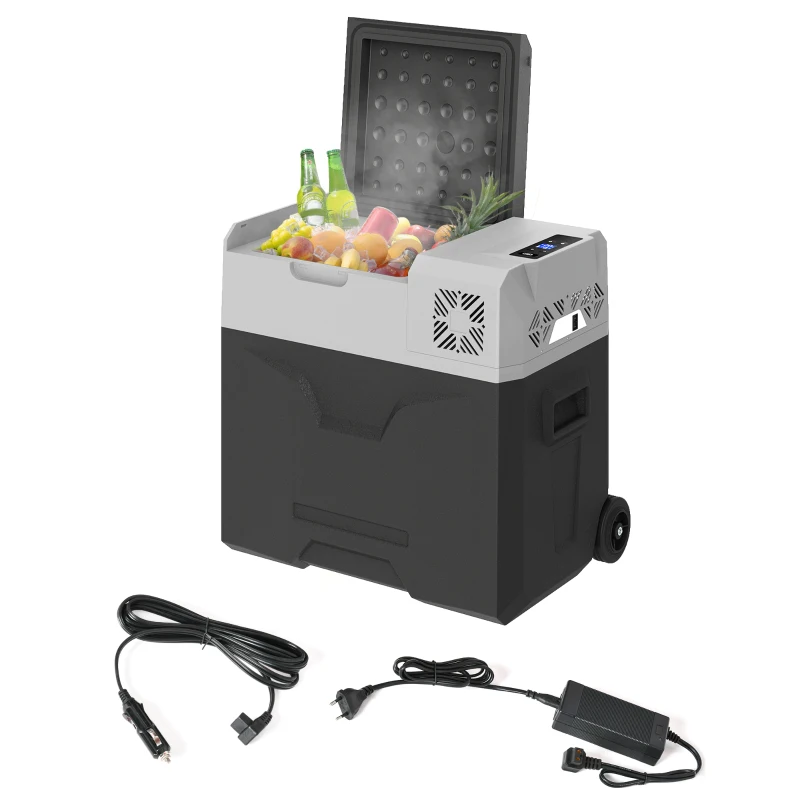 HOMCOM Lodówka samochodowa 50L lodówka samochodowa elektryczna z kompresorem do kempingu Podróże 12/24V DC i 110-240V AC Szary