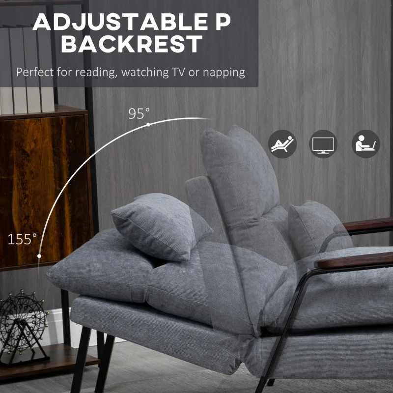 Fotel relaksacyjny z podnóżkiem, regulowany, szary