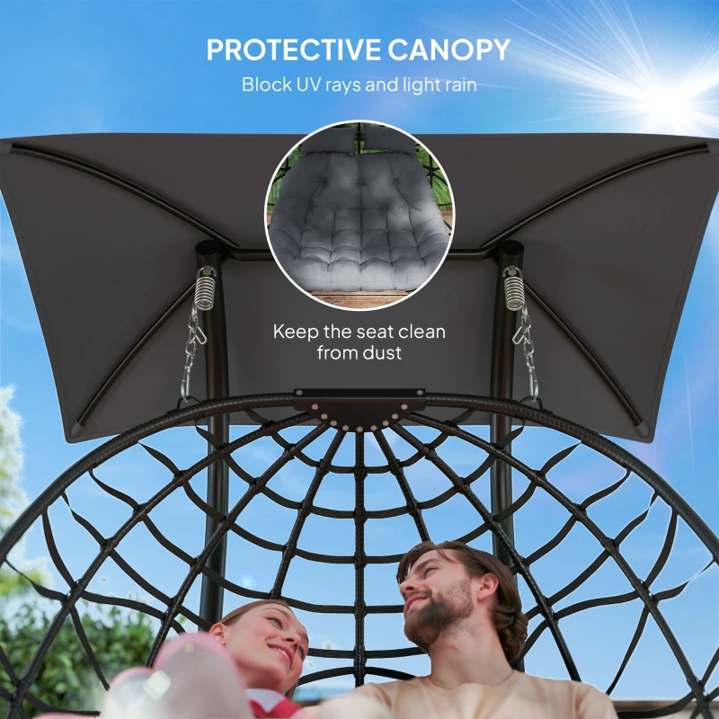 Fotel wiszący z daszkiem, składany, z poduszką, stalowy