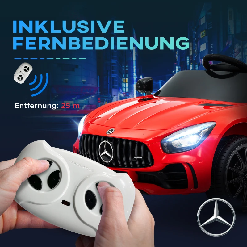 AIYAPLAY Mercedes-Benz AMG GTR Licensed 12V Kids Ride on Car, Battery Powered Kids Electric Car with Remote Control, Soft Start, LED Lights, Music Horn, 3 Speeds, for Ages 3-6 Years, Red