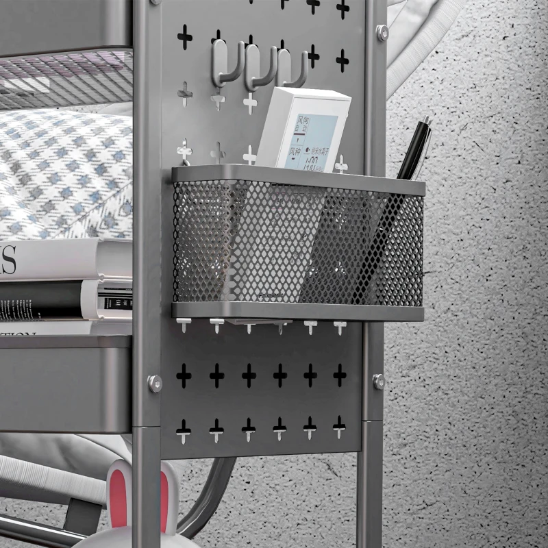 HOMCOM Wózek Niszowy, Wózek Serwisowy z 3 Półkami, 2 Kosze na Haczyki, Wózek Magazynowy z Uchwytem, Wózek Kuchenny, Wózek pomocniczy do Kuchni, Salonu, Stal, Ciemnoszary