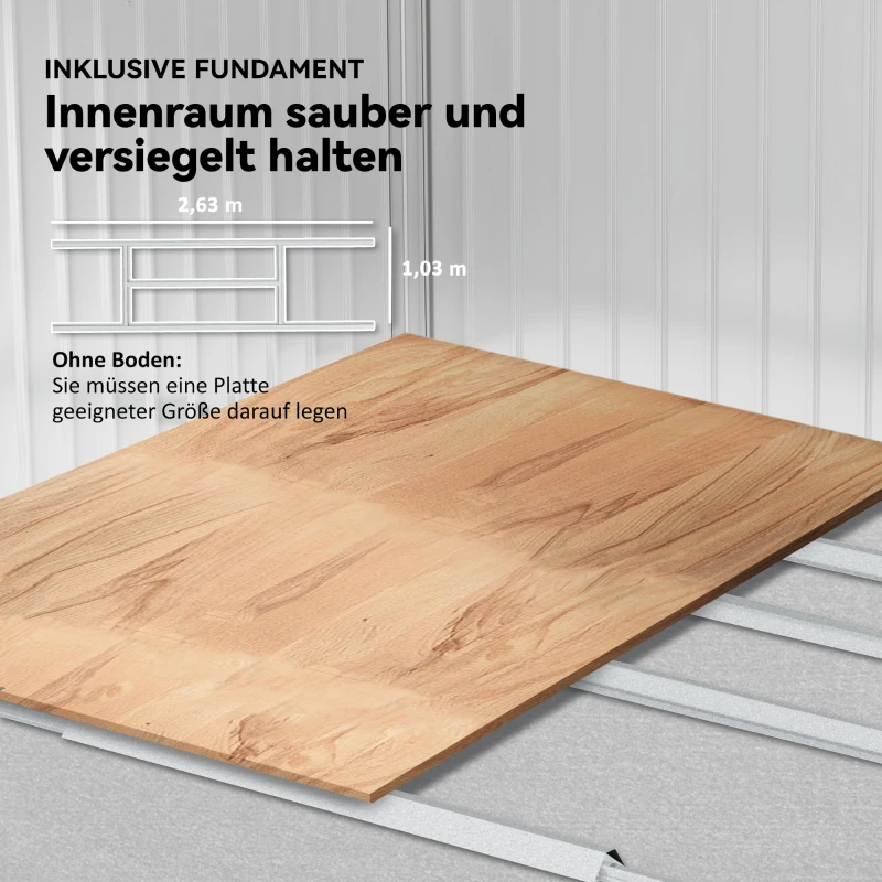 Outsunny Metalowy Domek Narzędziowy 4,9 m², Szopa Ogrodowa z Dwuspadowym Dachem, Drzwi Przesuwne, Fundament, 277 x 195 x 192 cm, Ocynkowana Stal, Odporny na Warunki Atmosferyczne, dla Ogrodu, Szary