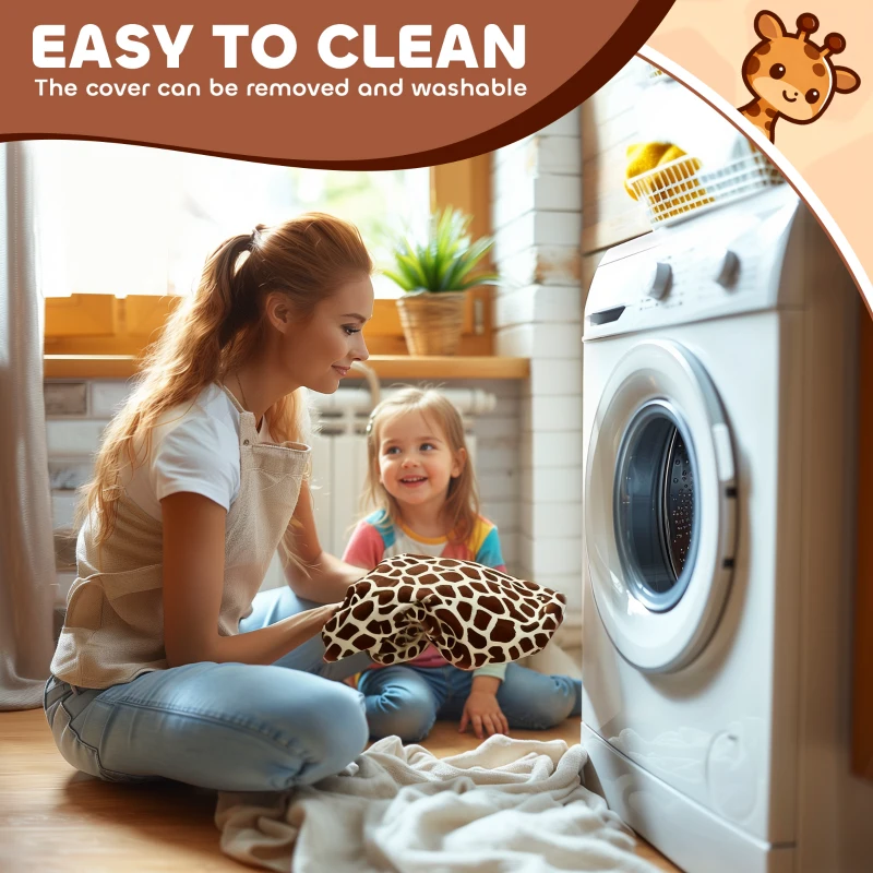 AIYAPLAY Elektryczny pojazd dla dzieci w kształcie żyrafy, zasilany baterią 6V, z muzyką, pedałem, zdejmowanym pokrowcem z pluszu, cichymi kołami, prędkością 1,8-3 km/h, dla dzieci w wieku 1,5-5 lat, kolor brązowy