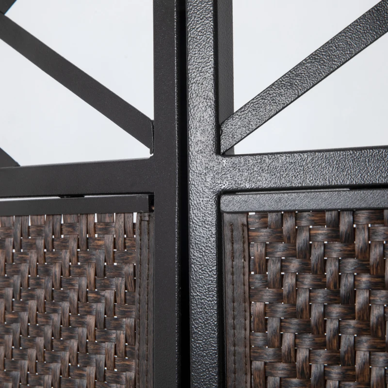 Outsunny Parawan ogrodowy, 148 x 181 cm, Parawan z efektem rattanu, Parawan przeciw UV z kołkami, Parawan przegroda do ogrodu, tarasu, stal, ciemny brąz