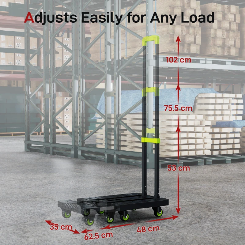 Składany wózek HOMCOM, metalowy, z regulowanym uchwytem, max. 200 kg, 102 cm, zielony