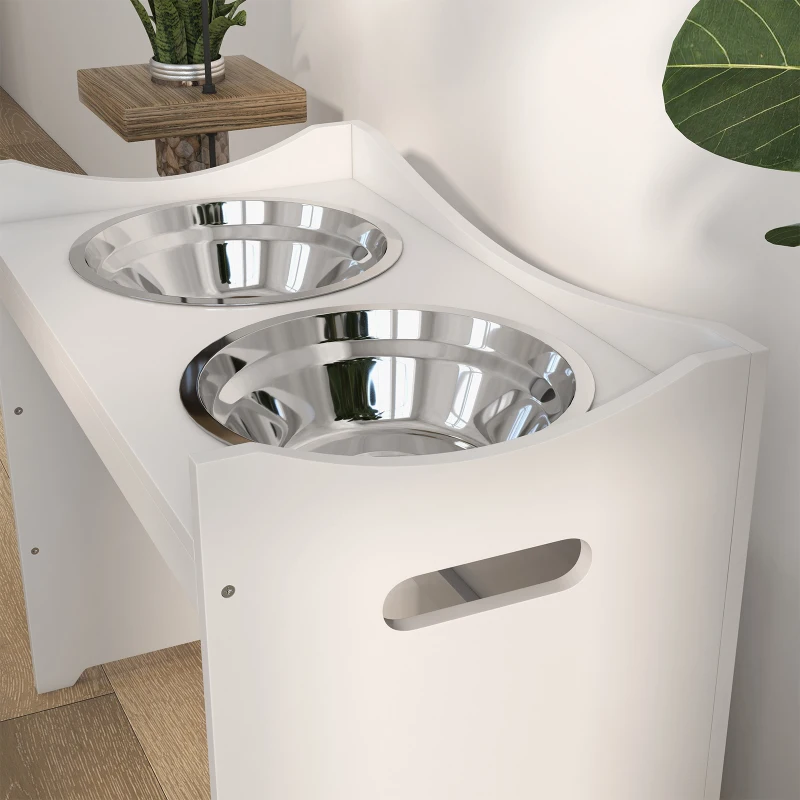 PawHut Podniesiona miska dla psa, regulowany stojak na pokarm, stacja żywieniowa z 2L misą stalową, stojak na pokarm, uchwyt, bar dla psów wszystkich rozmiarów, Biały