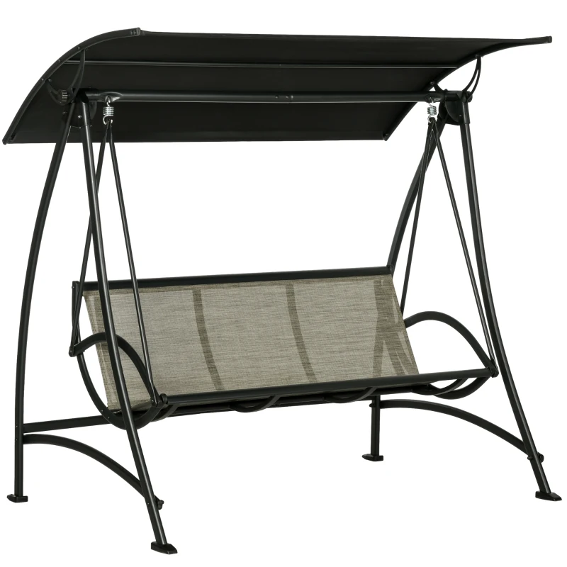 Outsunny Huśtawka ogrodowa 3-osobowa z regulowanym daszkiem przeciwsłonecznym, ochrona UV, ławka huśtawki do 330 kg, tkanina tekstylna, do ogrodu, tarasu, kolor czarny