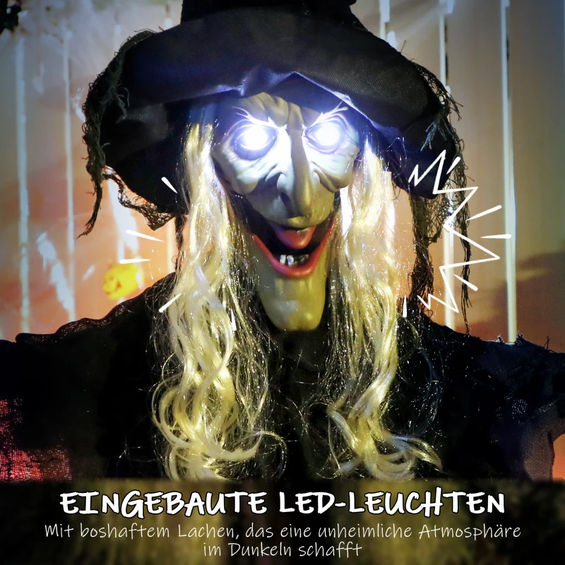 Outsunny 183 cm Wisząca Czarownica na Halloween z LED, Funkcją Dźwiękową, Dekoracja Drzwi z Regulowanymi Ramionami, Figura Ogrodowa w Naturalnej Wielkości na Imprezę