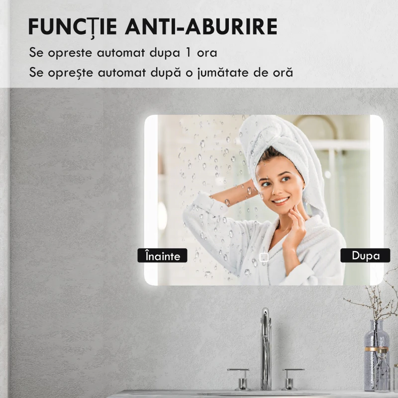 kleankin Oglinda pentru baie cu lumini LED, 70 x 50 cm