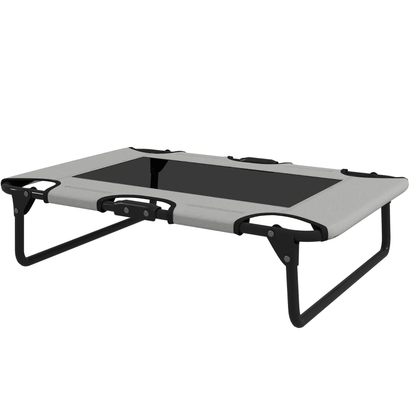 PawHut Raised Dog Bed, Portable Elevated Pet Cot with Breathable Mesh for Indoor Outdoor, for Small Medium Dogs, 75 x 51 x 18 cm, Light Grey